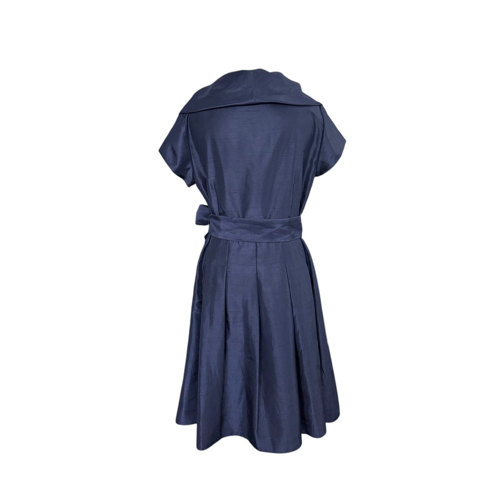 Eliza J Navy Taffeta Portrait Collar Fit Flare Dress M Navy Blue Wedding - Picture 3 of 10